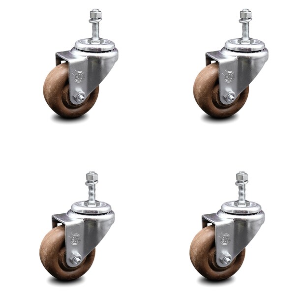 3 Inch High Temp Glass Filled Nylon Wheel Swivel 10mm Threaded Stem Caster Set